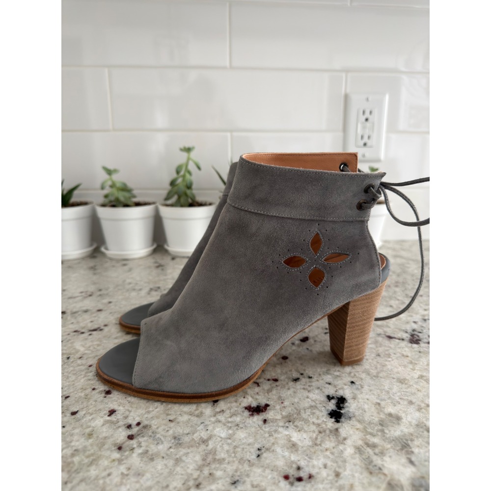 Sundance Size 39 (US 8–8.5) Grayish Blue Suede Peep Toe Ankle Booties Block Heel